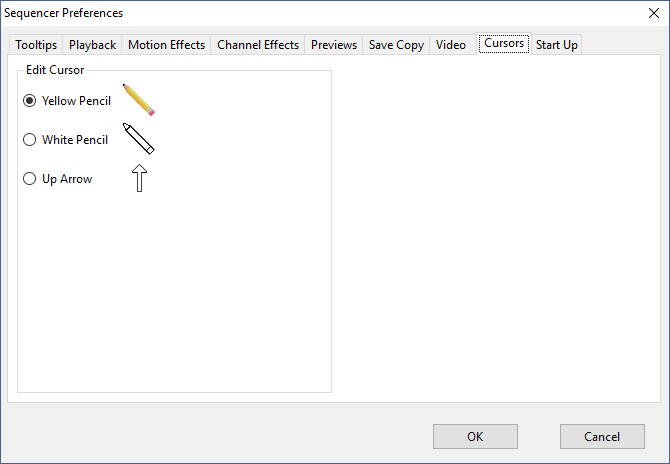 Sequencer Preferences - Cursors Tab