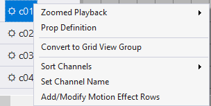 Menu for a regular channel or RGB channel in the "Show All Items" grid view