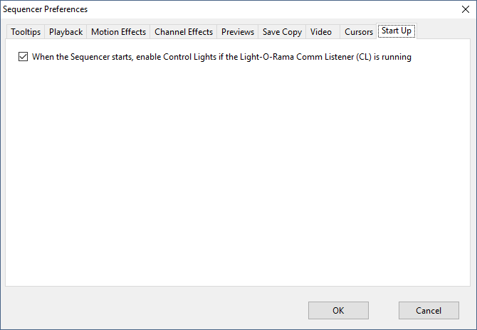 The Sequencer Preferences - Start Up Tab