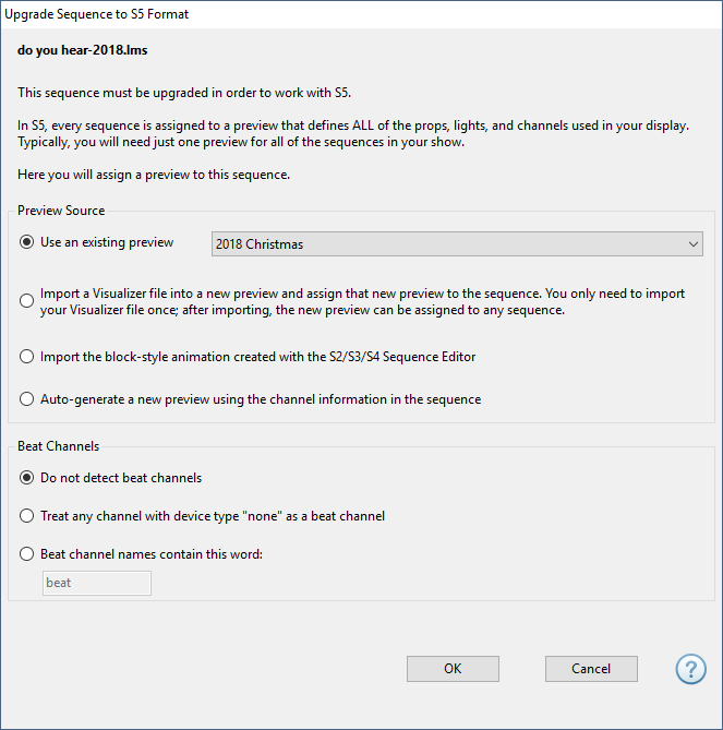The Upgrade Sequence to S5 Format Dialog