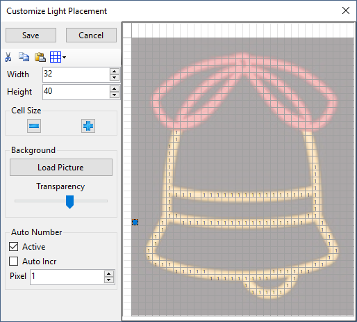 A background image made partially transparent, and numbers entered for part of the outline