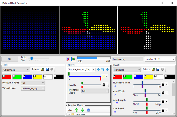 A transition from the left effect to the right effect, with a blended area in the middle.