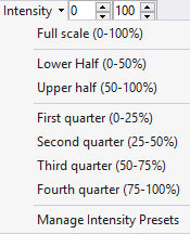 Intensity Menu. Upper and lower half are built-in, the quarters are presets.
