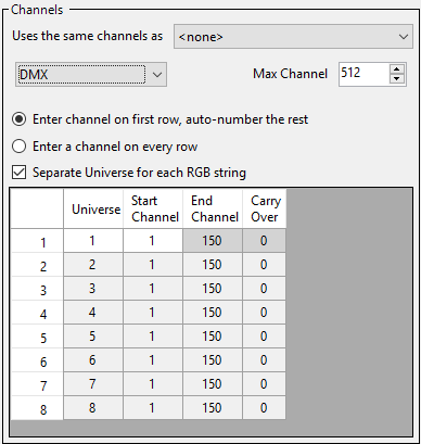 The Channels section (DMX device type) The Channels section (DMX device type)