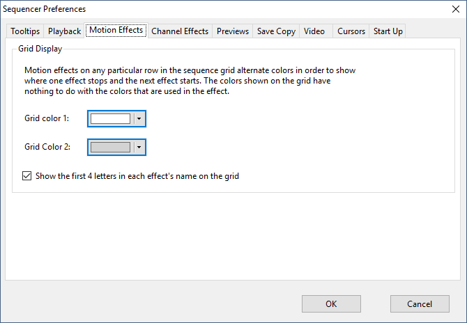 The Sequencer Preferences - Motion Effects Tab The Sequencer Preferences - Motion Effects Tab