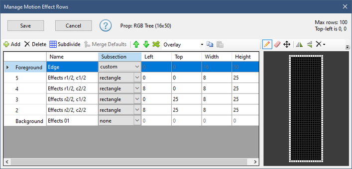 Defining a custom set of pixels to be controlled by the motion effect row Defining a custom set of pixels to be controlled by the motion effect row