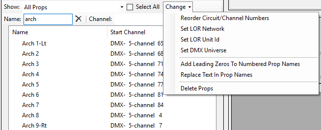 The Change menu