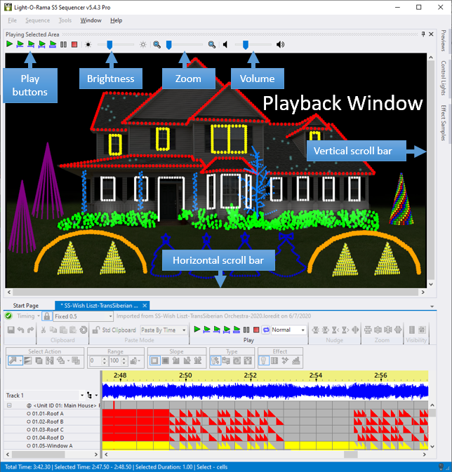 The Playback Window displaying a simulation of the lights while the sequence is being played The Playback Window displaying a simulation of the lights while the sequence is being played