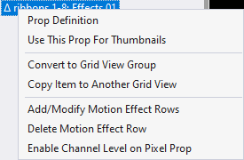 Menu for a motion effect row Menu for a motion effect row