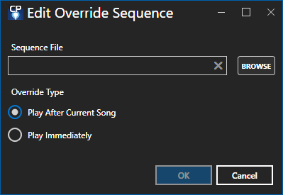 The Override Sequence dialog The Override Sequence dialog