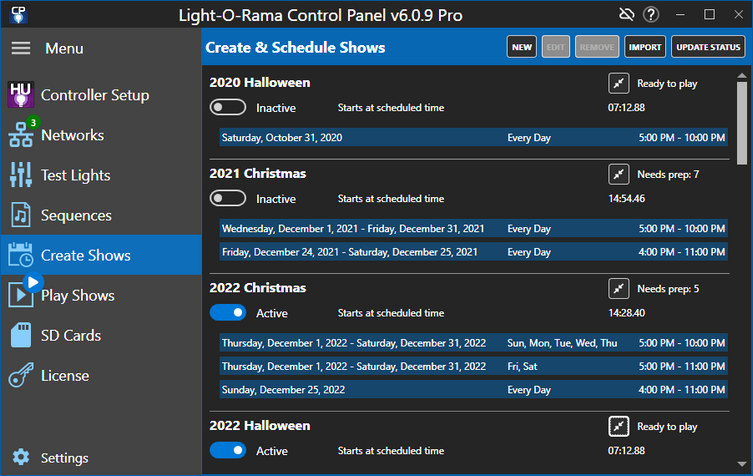 A list of 4 shows and their associated schedules A list of 4 shows and their associated schedules