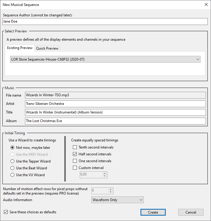 The New Musical Sequence dialog The New Musical Sequence dialog