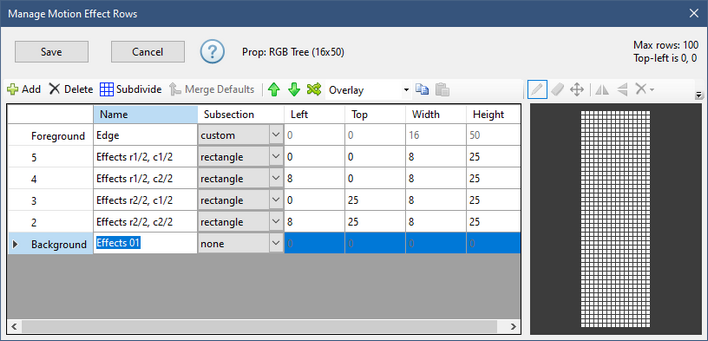The Motion Effect Rows Dialog The Motion Effect Rows Dialog