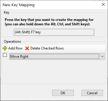 The New Key Mapping dialog, having selected a key and an operation The New Key Mapping dialog, having selected a key and an operation