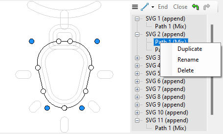 A sketch imported from an SVG file with the right-click menu open