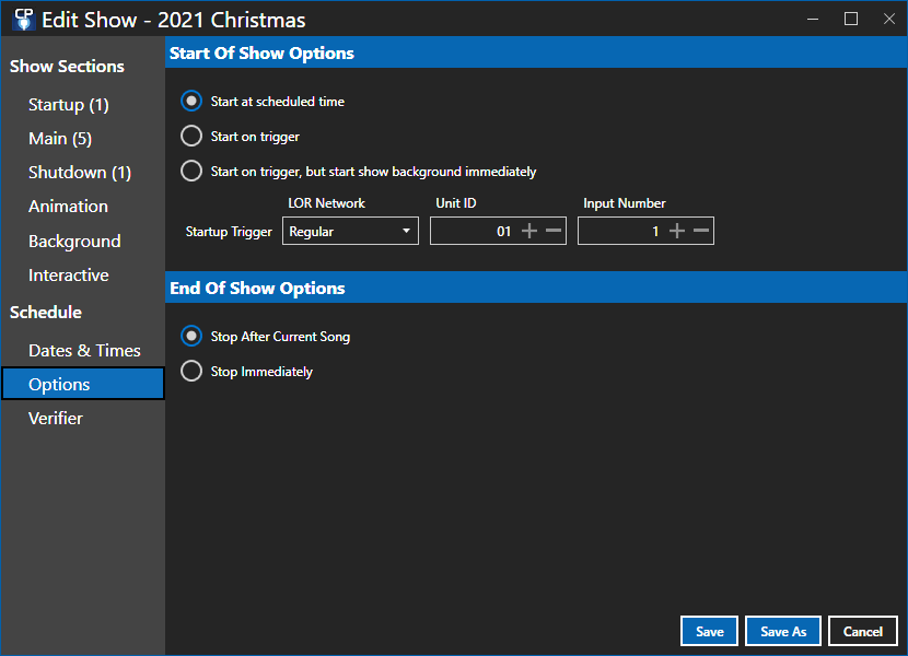 Show Options section
