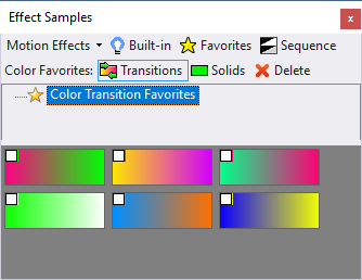 The Effect Samples window displaying color transition favorites The Effect Samples window displaying color transition favorites