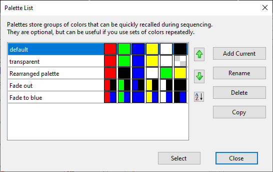 The Palette List dialog The Palette List dialog
