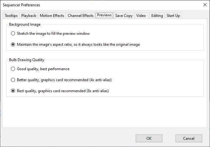 The Sequencer Preferences - Previews Tab The Sequencer Preferences - Previews Tab