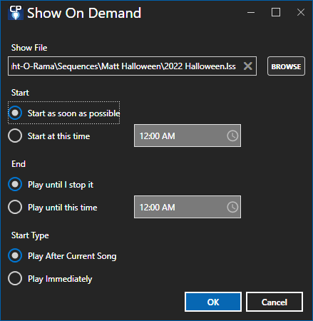 The Show On Demand dialog The Show On Demand dialog