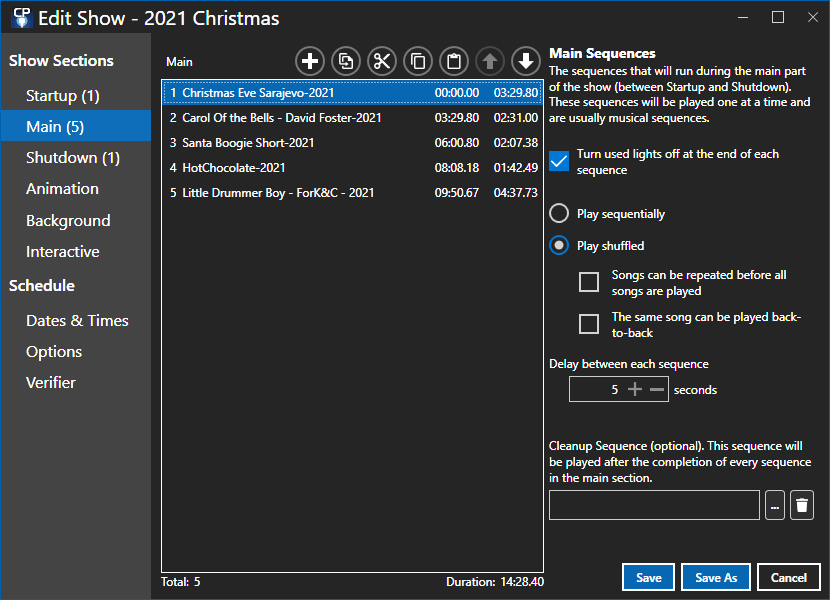 The Main section, shuffled playback, with a 5 second delay between sequences The Main section, shuffled playback, with a 5 second delay between sequences