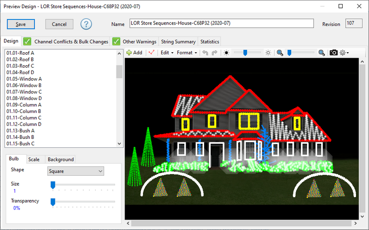 The Preview Design window with lights drawn on top of a background photo of a house The Preview Design window with lights drawn on top of a background photo of a house