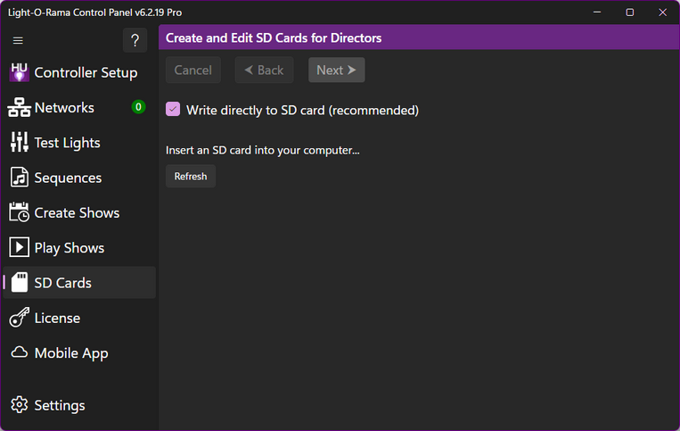The initial step in the SD Cards section The initial step in the SD Cards section