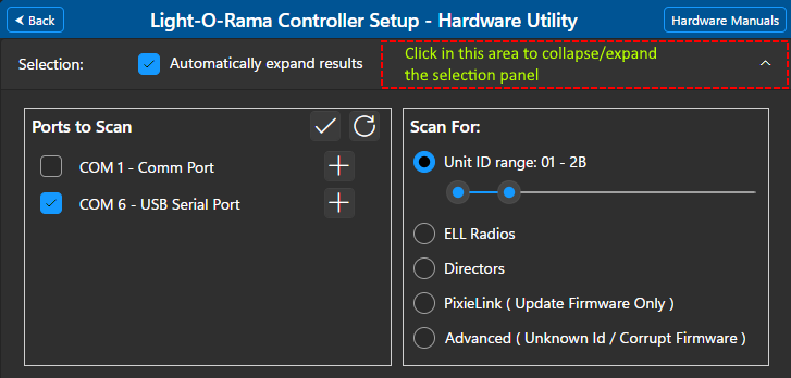 Hardware Utility scan selection Hardware Utility scan selection