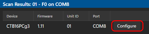 Click the "Configure" button to change the unit ID of the controller Click the "Configure" button to change the unit ID of the controller