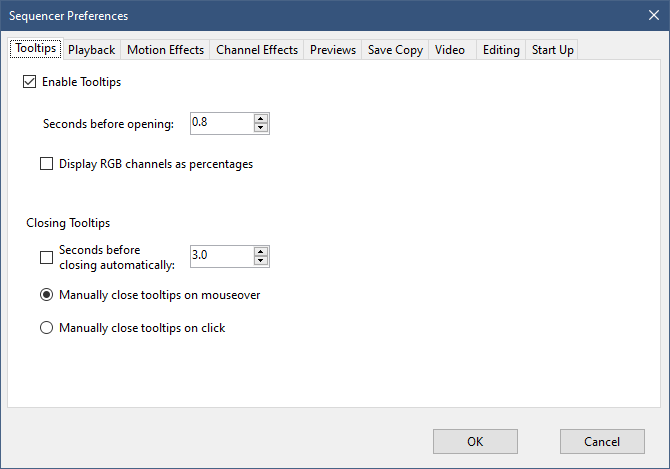 Sequencer Preferences - Tooltips Tab Sequencer Preferences - Tooltips Tab