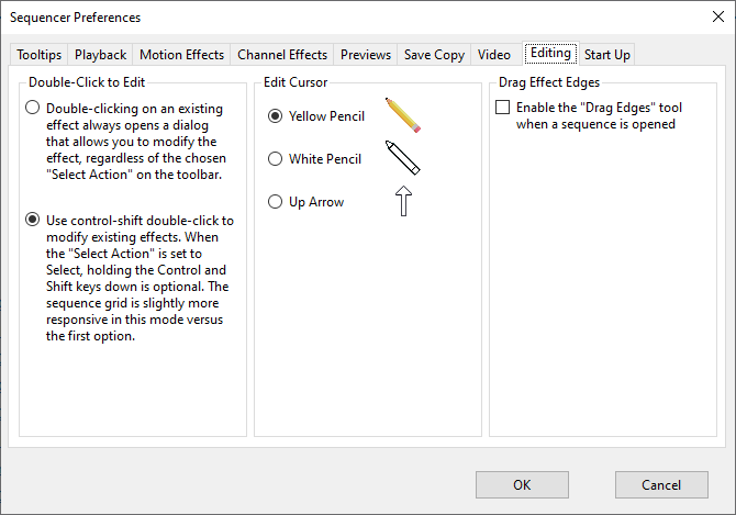 Sequencer Preferences - Editing Tab Sequencer Preferences - Editing Tab