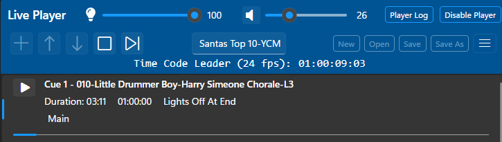 Cue List Sync Leader - playback in progress Cue List Sync Leader - playback in progress