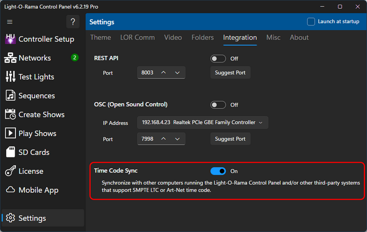 Time Code Sync enabled Time Code Sync enabled