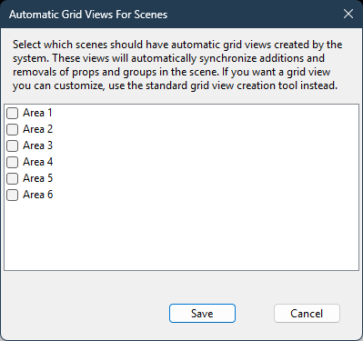 The Automatic Grid Views For Scenes dialog The Automatic Grid Views For Scenes dialog