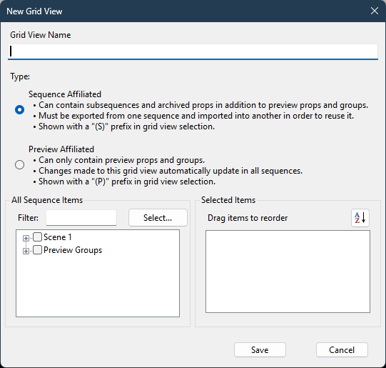 The New Grid View dialog The New Grid View dialog