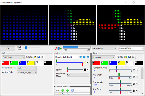 A transition from the left effect to the right effect, with a blended area in the center. A transition from the left effect to the right effect, with a blended area in the center.
