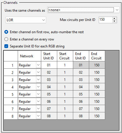 The Channels section (LOR device type) The Channels section (LOR device type)