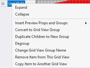Menu for a grid view group