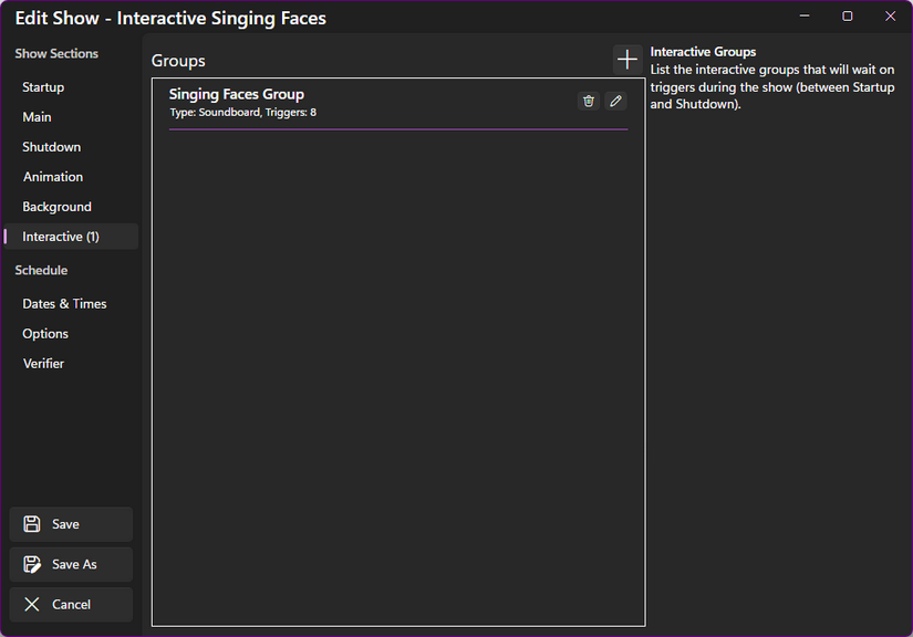 The Interactive section, with 1 group