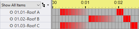 A sequence with fades viewed using colors