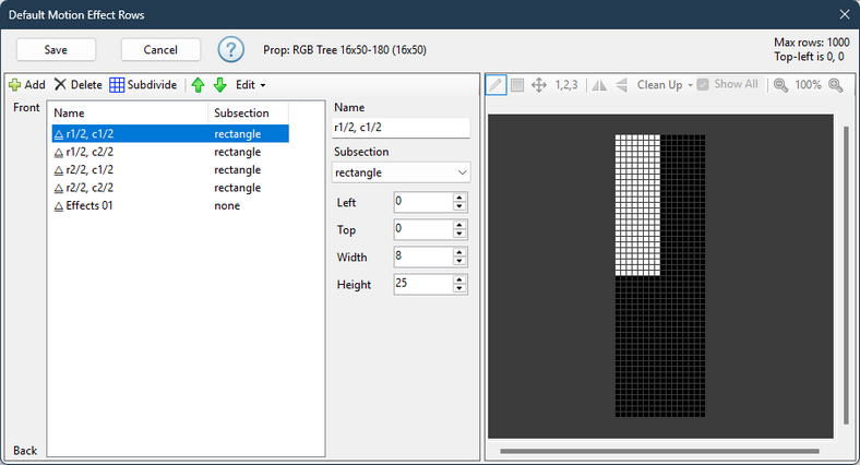 Result of subdividing the pixel tree into 4 sections