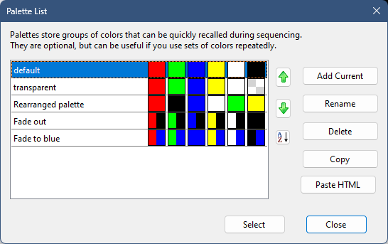 The Palette List dialog