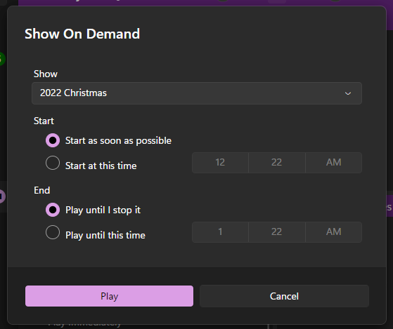 The Show On Demand dialog