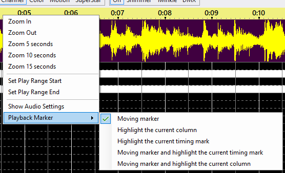 The right-click menu of the timeline
