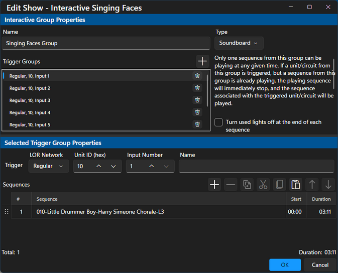 An Interactive Group with a set of triggers. The first trigger is selected and is associated with the sequence "Little Drummer Boy". An Interactive Group with a set of triggers. The first trigger is selected and is associated with the sequence "Little Drummer Boy".