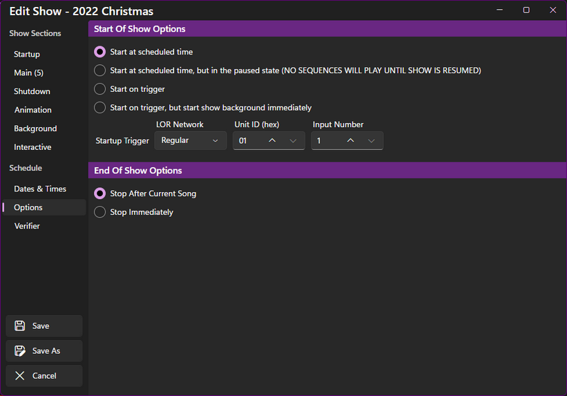 Show Options section