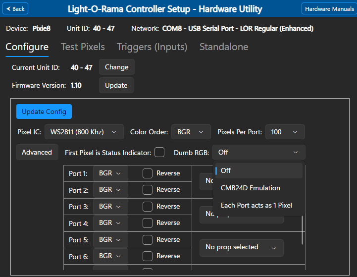 Pixie controller: Advanced configuration Pixie controller: Advanced configuration