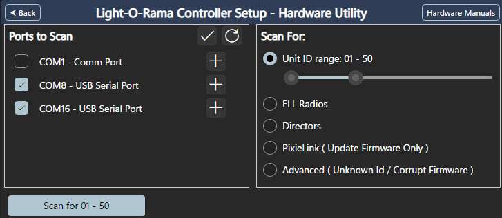 Hardware Utility scan selection Hardware Utility scan selection