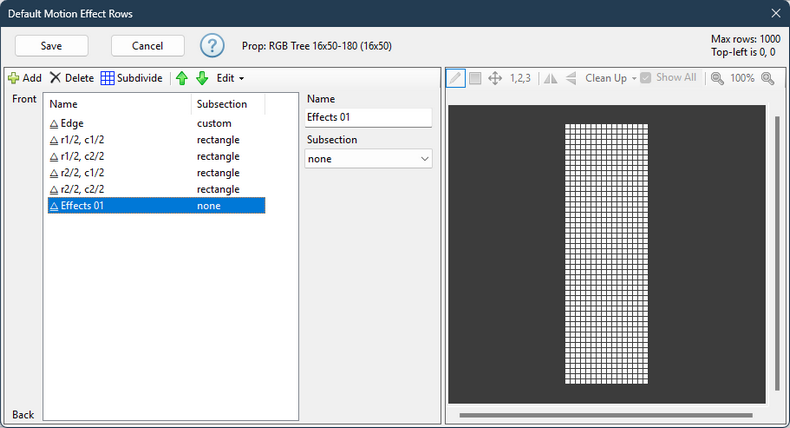 The Motion Effect Rows Dialog The Motion Effect Rows Dialog