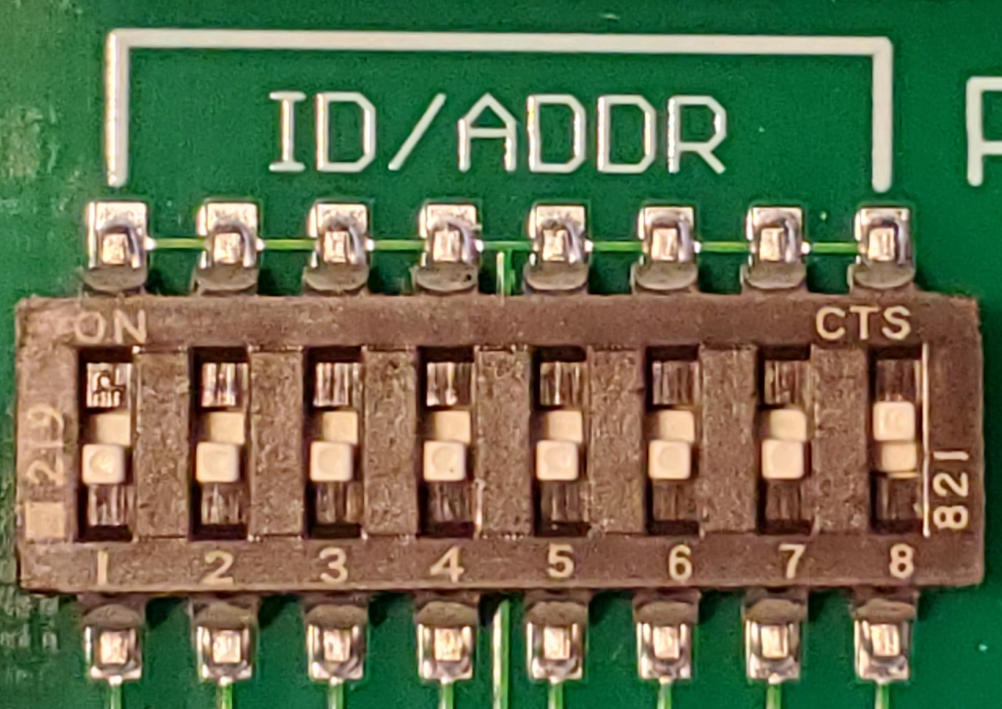 DIP switches - these are all off, so ID 00 DIP switches - these are all off, so ID 00